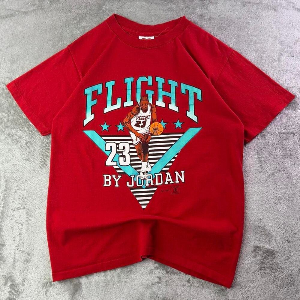 Vintage 1990 Flight 23 By Jordan Red Single Stitched Graphic T-shirt Size M